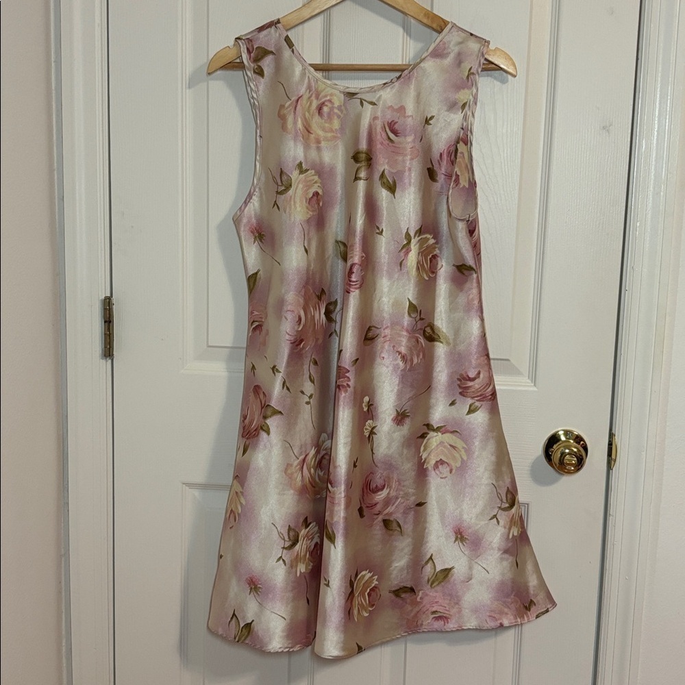 Satin Floral Slip Dress, Shift dress, ivory pink, Large - Picture 5 of 5